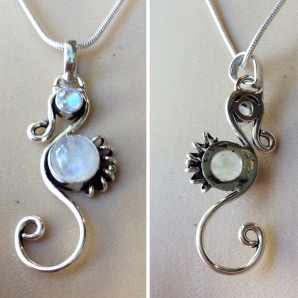 🌸 MOONSTONE 18" PENDANT NECKLACE SWIRL 925 BOHO CHIC REAL NATURAL GEM GEMSTONE - Picture 3 of 6